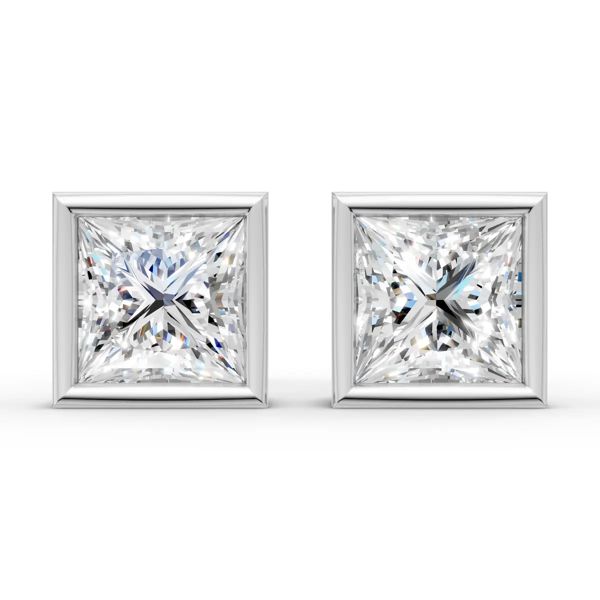 Princess Cut Diamond Bezel Stud Earrings